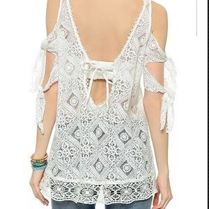 Free People Tops - FREE PEOPLE GEO SANDS WHITE LACE TOP BLOUSE SZ L Free People Tops - FREE PEOPLE GEO SANDS WHITE LACE TOP BLOUSE SZ L